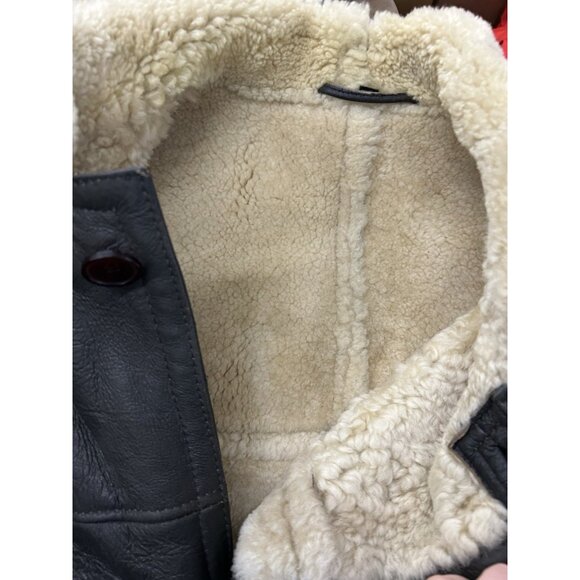 VTG Runway XL Gen. Shearling Leather Jacket Pure Wool Lining Aviator Bomber Coat - Picture 14 of 16